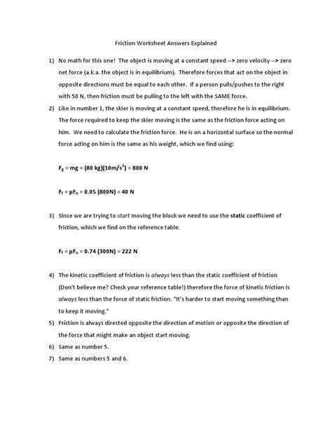 Image result for Friction Force Worksheet