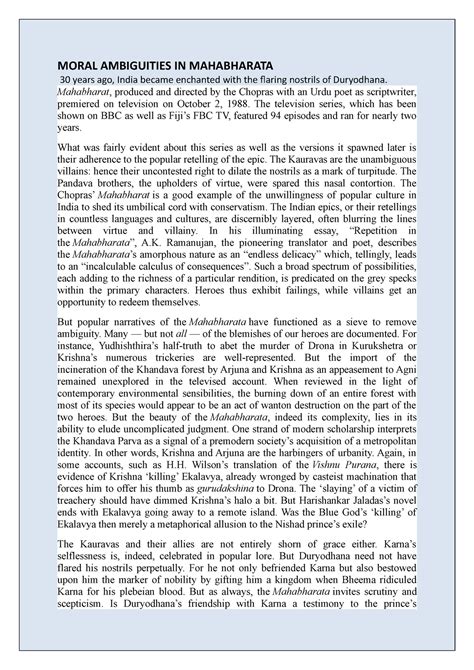 Moral Ambiguities IN Mahabharata - BA Honours Political Science - Delhi ...