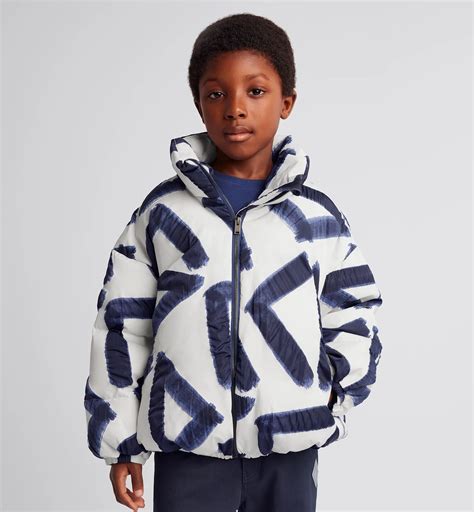 Kids' Down Jacket Ivory Technical Fabric with Navy Blue CD Diamond ...