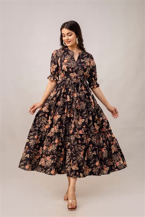 Aawari Women Cotton Printed Knot Dresses / Maxi Dresses / Western Wear