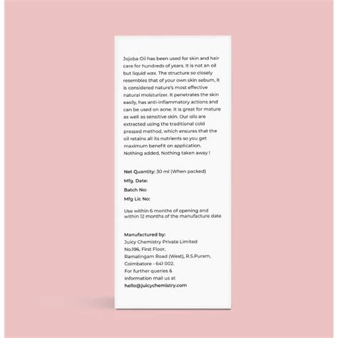 Buy Juicy Chemistry 100% Organic Jojoba Cold Pressed Carrier Oil Online