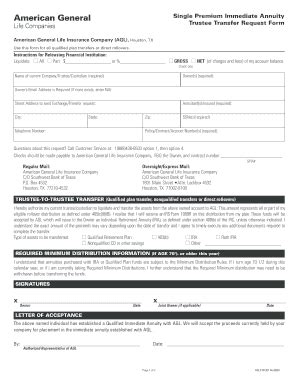 Single Premium Immediate Annuity Trustee Transfer Request Form - Blank ...
