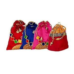 Siiya Ethnic Silk Shagun Potli Bag with Beads Handle |Suitable for ...