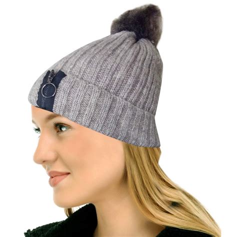 Buy Devil Girl's Pom Pom Cap|Angoora Cap|Beanie|Fur Cap in Zipper (Grey ...