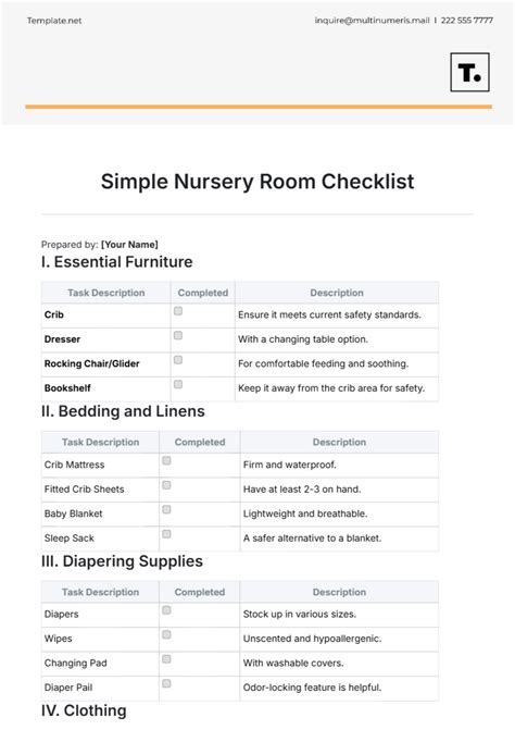 Free Simple Nursery Room Checklist Template to Edit Online