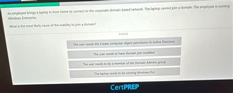 Solved: An employee brings a laptop in from home to connect to the ...
