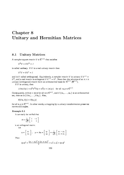 Unitary and Hermitian Matrices - Chapter 8 Overview - Studocu