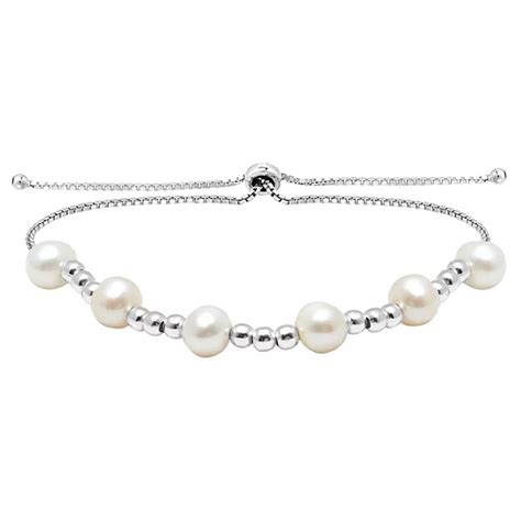 Aleure Precioso Sterling Silver Bead & Freshwater Pearl Adjustable Bracelet