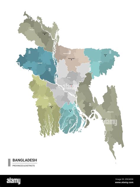 Bangladesh higt detailed map with subdivisions. Administrative map of Bangladesh with districts ...