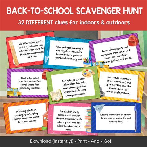 Back to School Scavenger Hunt Printable Cards, Indoor & Outdoor ...