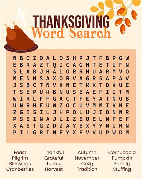 Word Search Thanksgiving Printable