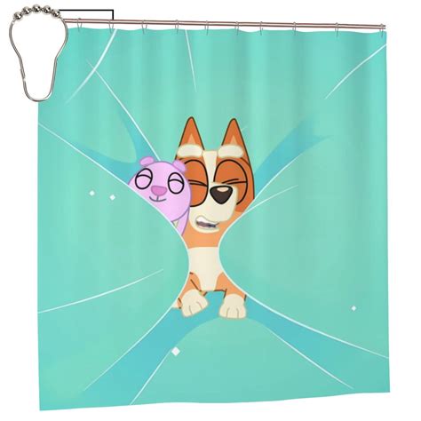 Sanaai Bluey Pattern Waterproof Shower Curtain Set - Fancy Bathroom ...