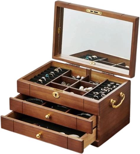 Amazon.com: JBNCRYGD Wooden Jewelry Box with Lock and Key for Women ...