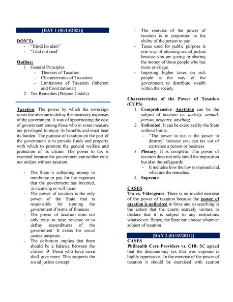 TAX-1 - n/a - [DAY 1 (01/14/2021)] DON’Ts - “Hindi ko alam” - “I did not read” Outline: 1 ...