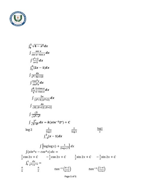 Integrals Worksheet (Revision) | PDF
