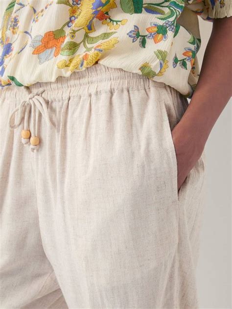 Monsoon Judy Linen Blend Drawstring Tapered Trousers, Natural