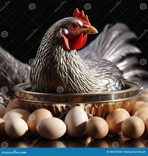 Nurturing Scene: Silver Hen Carefully Lays On Her Clutch Of Eggs. Stock ...
