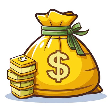 Vibrant cartoon money bag illustration with coins and cash for ...