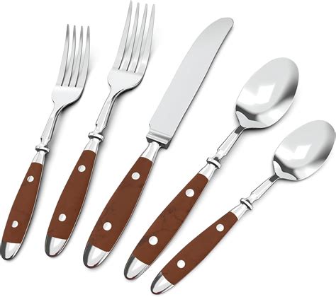 Amazon.com | Tanlade 60 Pcs Wooden Handle Silverware Set 18/8 304 ...