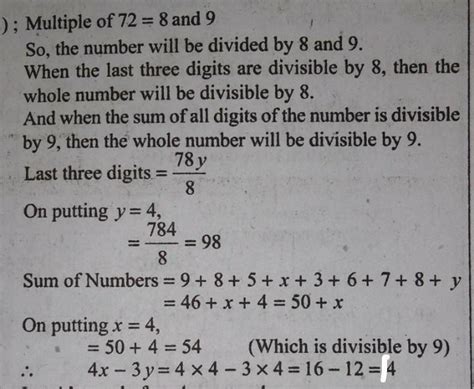 Q.24 If a nine-digit number 985x3678y is divisible by 72, then the ...
