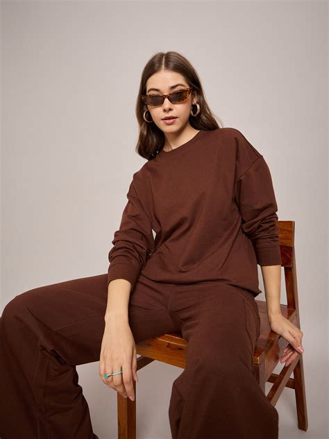 Buy Brown Terry Oversized Sweatshirt With Wide Leg Track Pants Online ...