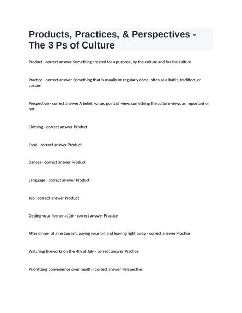 Products, Practices, & Perspectives - The 3 Ps of Culture.docx | Exams ...