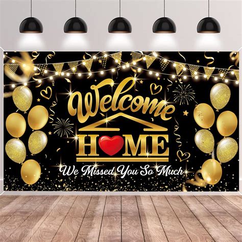 Amazon.com : Welcome Home Banner Decorations White Gold Welcome Back ...