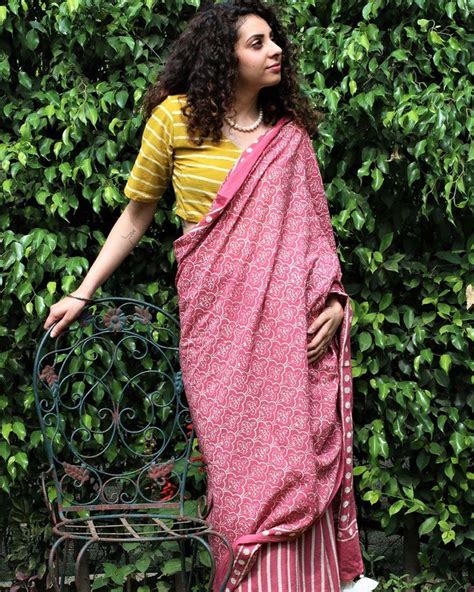 Buy Pink Blockprinted Cotton Saree | Cotton Sarees