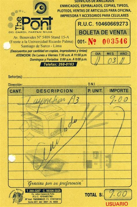 Comprobante de pago: Boleta Venta