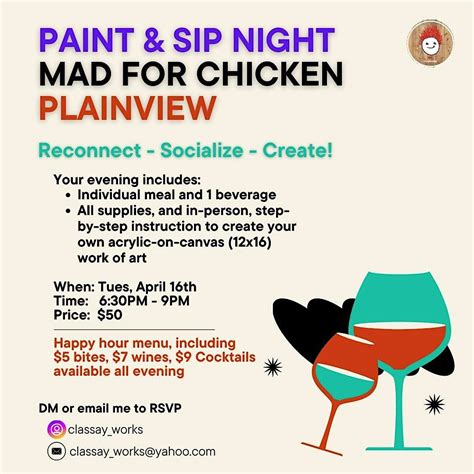 Paint & Sip at MFC, Mad For Chicken Plainview, 16 April 2024 | AllEvents