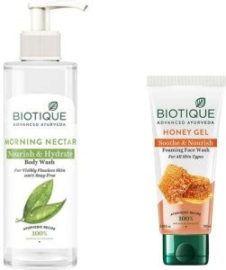 BIOTIQUE Morning Nectar Body Wash 200ML & Honey Gel Face Wash 100ML ...