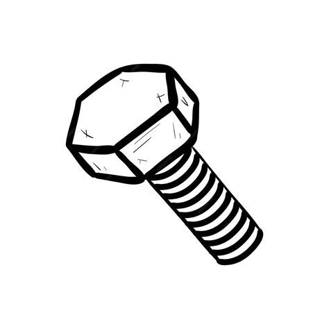 Boulon dessiné à la main avec l'icône de doodle d'écrou. Croquis noir ...