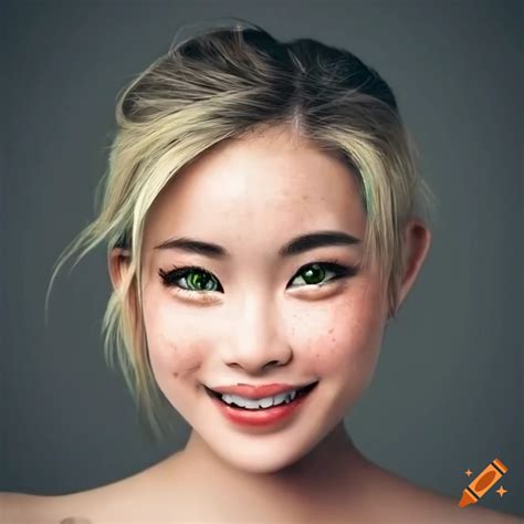 Portrait of a smiling young woman with freckles and brown hair on Craiyon