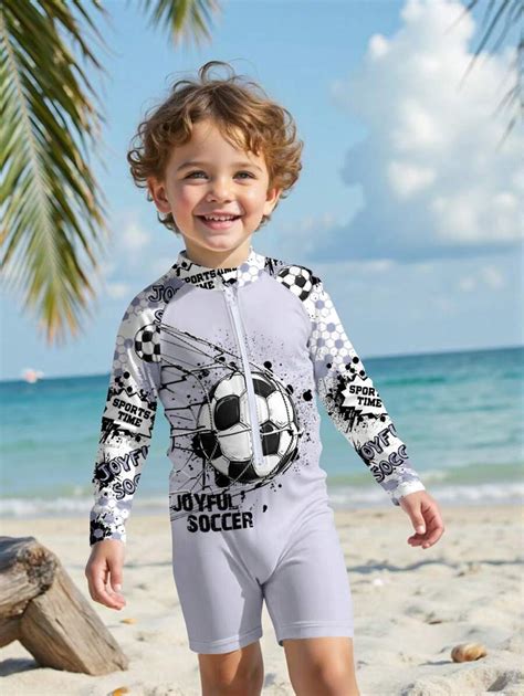 Young Boy Casual Slim Fit Round Neck Long Sleeve Swimsuit, Suitable For ...