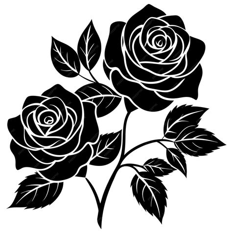 Rose Black Color Silhouette and Flat Rose Flower icon Elegant Vector ...