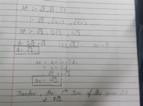For the AP: √2, √8, √18, ..... 7th term is - Brainly.in