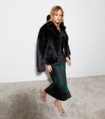 Black Abstract Print Satin Bias Cut Midaxi Skirt | New Look