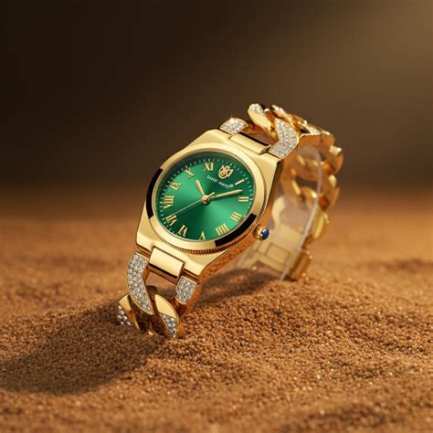 Sansi Mayo Elora Green Dial Gold Bracelet Watch -Egyptian Stone Collec ...