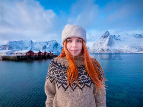 Native Icelandic girl with red hair. National traditional clothing ...