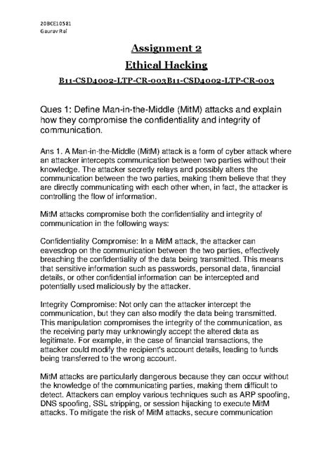Assignment 2 20BCE10581 - 20BCE Gaurav Rai Assignment 2 Ethical Hacking ...