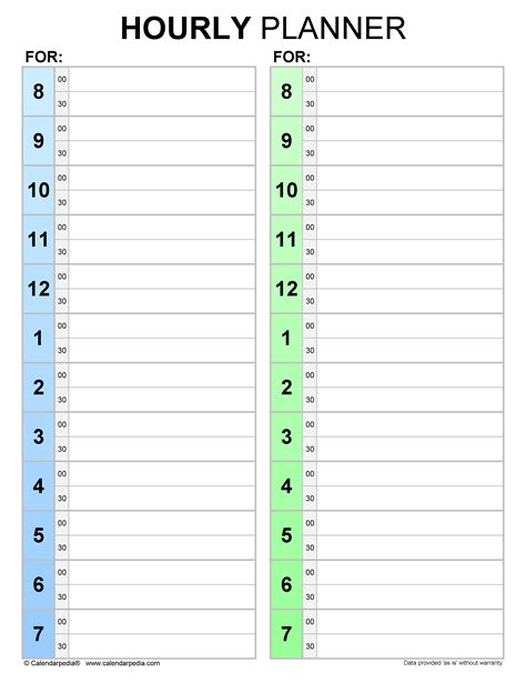 Free Hourly Planners in PDF Format - 20+ Templates