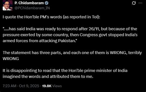 He imagined those words: Chidambaram hits back at PM's 26/11 response barb