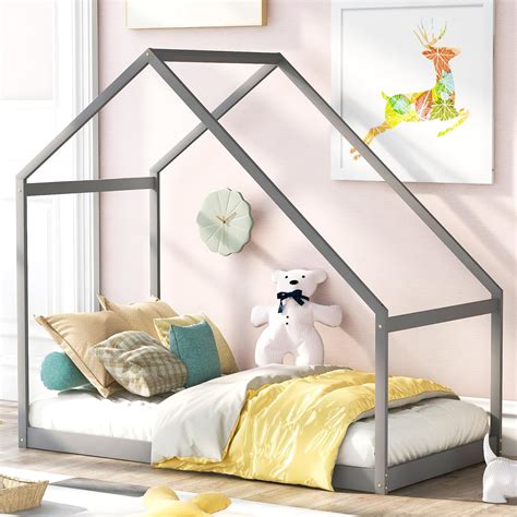 Amazon.com: Bellemave Kids Montessori Twin Floor Bed with Playhouse ...