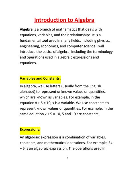 Introduction To Algebra
