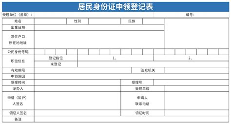 居民身份证申领登记表Word模板下载_编号lbgxzyaa_熊猫办公