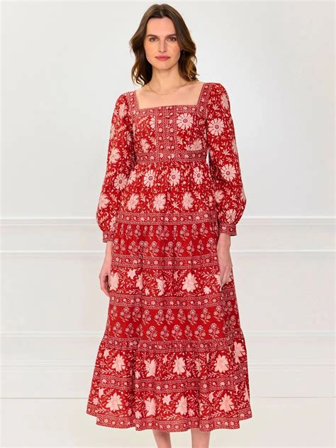 Lucia Dress in Rust Borders – Beau & Ro