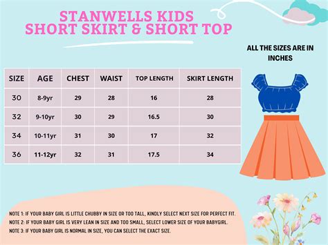 Size Chart for Short Skirt & Top - Big Size Girls (30-36 Inches) - Sta ...