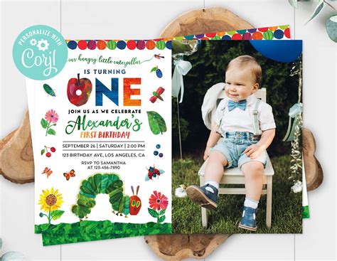Very Hungry Caterpillar First Birthday Invitation Card Photo - Etsy