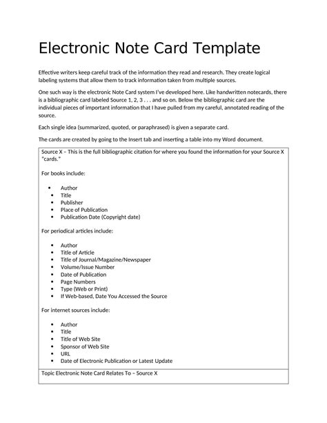 Note Card Template