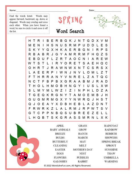 Image result for Spring Break Word Search Answer Key